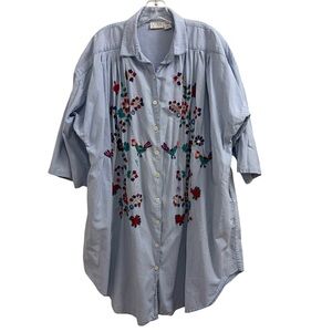 Embroidered bird floral tunic blouse